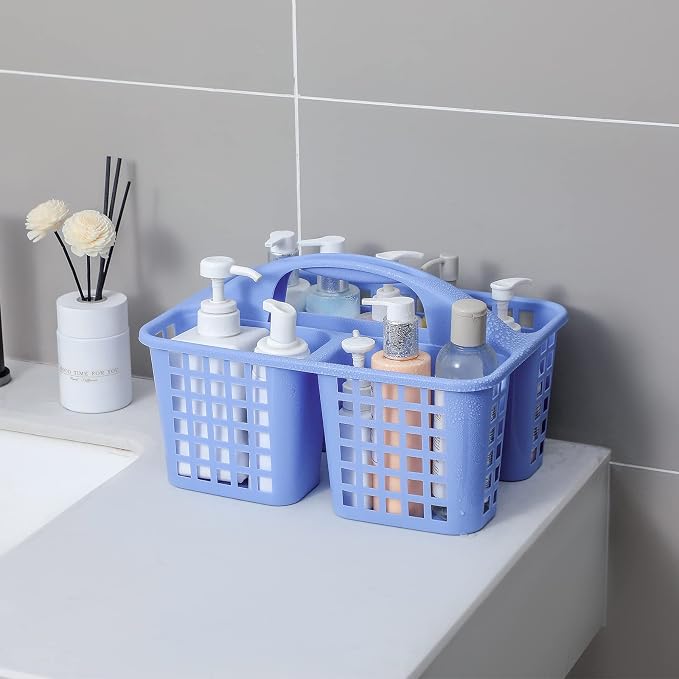 Portable Shower Caddy Basket Plastic Storage Basket with Compartments Blue | Sturdy Large Capacity Cleaning Supplies Organizer Divided Tool Bin for Bathroom Kitchen Bedroom College Dorm Essentials