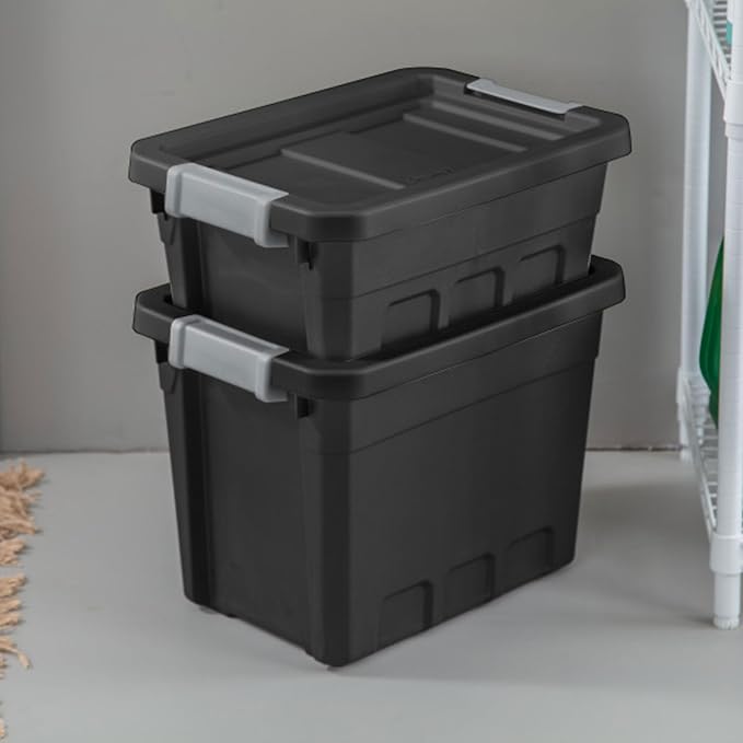 Sterilite Stacker Tote with Latching Lids for Garage, 4 Gallon, 12-Pack | Heavy-Duty and Stackable Plastic Boxes and Containers for Home, Desk, Cabinet, Dorm, Basement, or Utility Organization