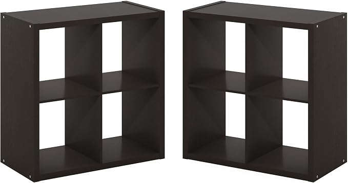 Furinno Cubicle Book Shelf Set of 2, 4-Cube Bookshelf, Black Dark Oak | 14.6 x 30 x 30, 1.2" Thick Frame Bookcase with Reversible Open Back, for Living Room, Bedroom, Home Office