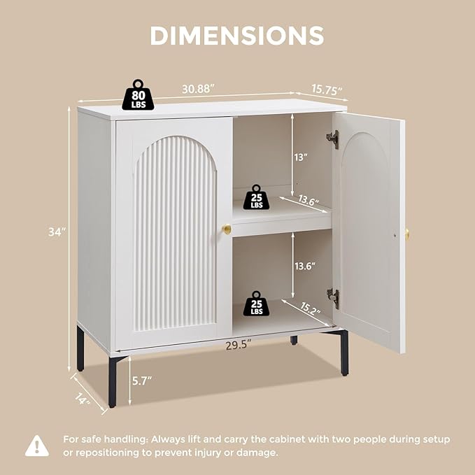 IFGET 92.63" W Modern Arched Sideboard Buffet Cabinet with Storage, White | Fluted Arch Sideboard Cabinet w/Adjustable Shelves, Wooden Modular Kitchen Cabinet for Dining& Living Room, Entryway