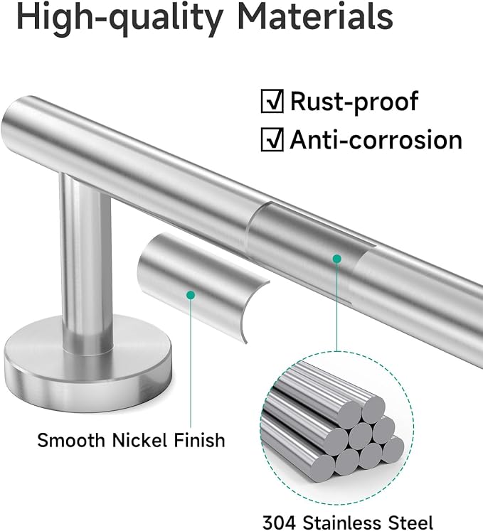 USHOWER Brushed Nickel Bath Towel Bar, 30-Inch Towel Racks for Bathroom | Thicken SUS304 Stainless Steel Towel Rod, Towel Holder Wall-Mounted, Modern Home Decor (Total Length 32-Inch)