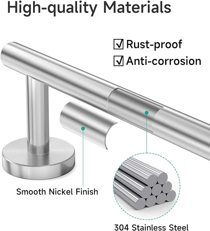 USHOWER Brushed Nickel Towel Bar, 14-Inch Towel Racks for Bathroom | Thicken SUS304 Stainless Steel Towel Rod, Towel Holder Wall-Mounted, Modern Home Decor (Total Length 16-Inch)