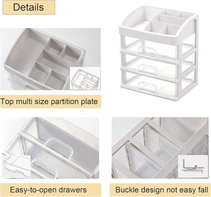Makeup Organizer with 3 Drawers Plastic Storage for Vanity Cosmetic Display Cases Large Capacity Bathroom Countertop Plastic Storage for Skin Care Products(Arc Type)