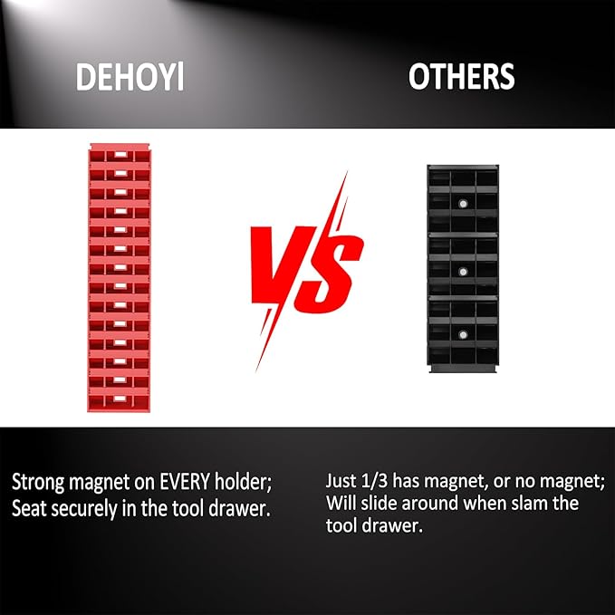 DEHOYI 48 pcs Magnetic Modular Wrench Organizers for Tool Drawers - Wrench Rack with Metric&SAE Labels, Perfect Tool Storage Holder with Magnet. Gift for mechanics (Red)