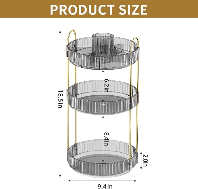 360° Rotating Makeup Organizer, Large-Capacity Skincare Make Up Storage 3 Tier Perfume Organizers Cosmetic Dresser Organizer with Makeup Brush Holder, Fits Bedroom, Bathroom, Vanity Shelf Countertop