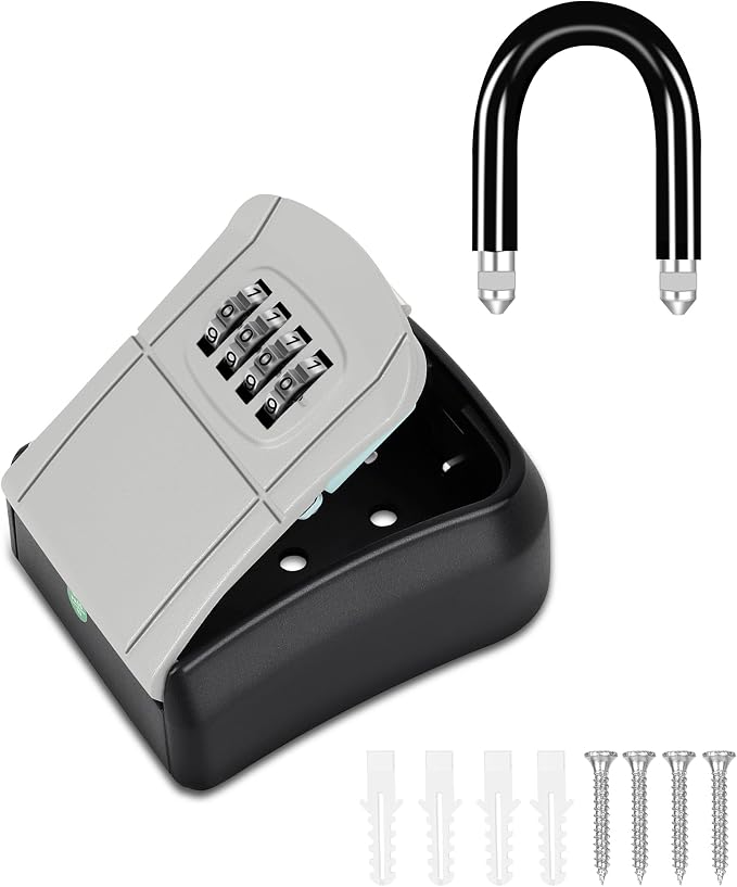 Portable Key Lock Box,Key Holder Safe Security Lock Box for Indoor, Outdoor, Garage, Garden, Store (4 Pack, Grey)