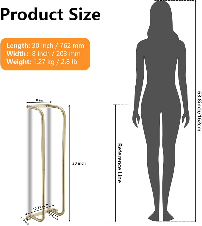 BWE Brushed Gold Towel Racks for Bathroom Wall Mounted for Rolled Towels | Bathroom Towel Rack Storage Stainless Steel Vertical Towel Holder Bathroom Organizer Space Saving for Bedrooms Hotels