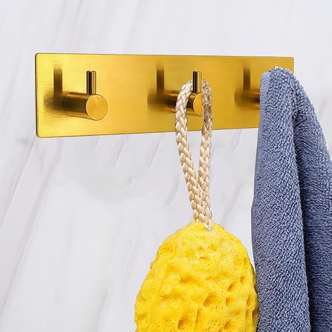 Kingdong Gold Key Holder for Wall 304 Stainless Key Hooks Adhesive Key Holder Wall Mount Key Hanger with 3 Heavy Duty Hooks Key Organizer for Kitchen, Bedroom, Bathroom (Gold(3 Hooks))