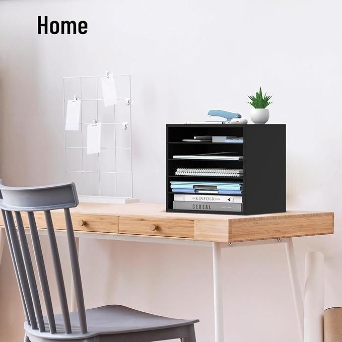 5-Tier Paper Organizer for Desk, Adjustable Mail Organizer, Black | 5-Tier Paper Organizer and Mail Organizer for Desk with Adjustable Shelves for Letter Size Files Folders and Office Supplies
