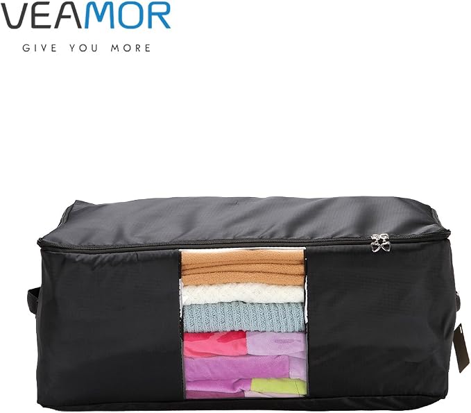 Comforter Storage Bags Pack of 2,Pillow Beddings/Blanket Clothes Organizer Storage Containers with Zippers,Breathable and Moistureproof(Black,2pcs)