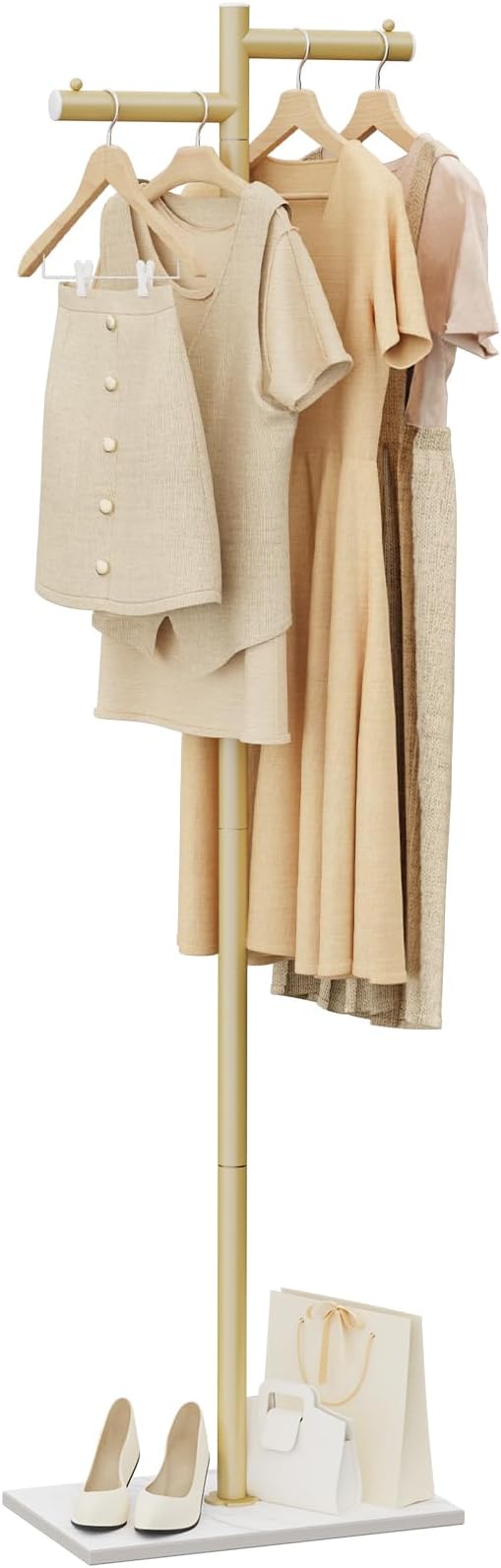 Modern Garment Rack,Z-Shaped Coat Stand with Rock Base,68.9in,Gold | Metal Coat Racks Freestanding with Natural Patterned Base,Easy to Clean Clothes Hangers for Home,Clothing Trees for Office