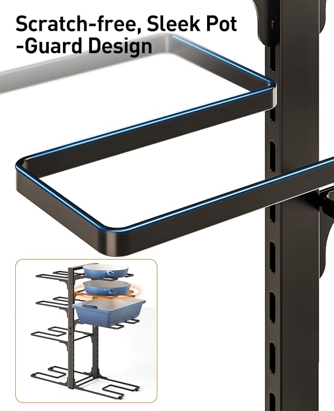 Pots and Pans Organizer Under Cabinet 20.8" 8-Tier Adjustable Bronze | 2 DIY Modes, Tool-Free Assembly, Max 120 Lbs, Fits Large Stockpots, Cast Iron Pans & Heavy Cookware, For Kitchen Cabinets