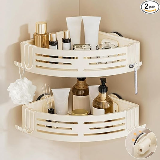 Conworld Corner Shower Caddy Suction Cups, No-Drilling Corner Shower Shelf | 1. No Drilling, No Wall Damage 2. Aluminum, Rustproof 3.Suitable for Ceramic Tiles and Glass Walls