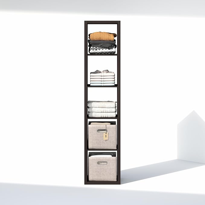 Furinno Cubic Extra Thick 5-Cube Closet Organizers and Storage, Dark Oak | 14.6 x 16 x 72 in, Open Shelf Closet Storage, Closet Organizer, for Wardrobe, Bedroom, Living Room