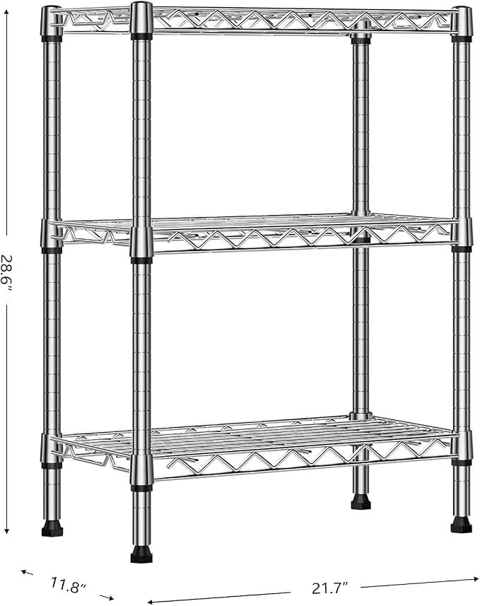 M MZG 750 lbs 3 Tier Shelf Metal Storage Shelves Wire Rack Closet Organizers with PP Board for Garage Kitchen Bathroom Laundry Chrome 11.8" D x 21.7" W x 28.6" H