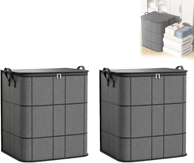 Spacious Moving Storage Bin – Zippered Organizer for Quilts, Large Fabric Storage Bag with Carry Handles for Bedding, Comforters, Blankets, Winter Clothes, Closet & Moving (2PCS)