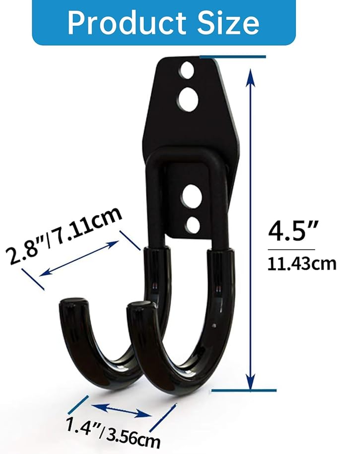GeeWatom 2 Pack Garage Storage Utility Hooks，Garage Garden Tool Organizer，Steel Wall Mount Hooks, Garden Small U Hooks (Type O-Black)