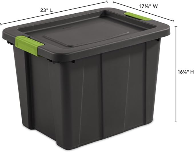 Sterilite Latching Tuff1 Tote Containers w/Lids, 18 Gallon, 12-Pack | Flat Gray, Large Plastic Storage Bins - Heavy-Duty Stackable Organizer Boxes for Home, Office, Basement, Closet, & Garage
