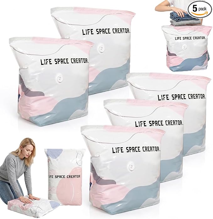 No-Pump Vacuum Storage Bags, Upgraded 3D Vacuum Storage Bags, Portable Large Clothes Compression Bags for Household Use, Convenient Cube Storage Bag for Clothes, Comforters, Blankets (5, 19.6*27.5in)