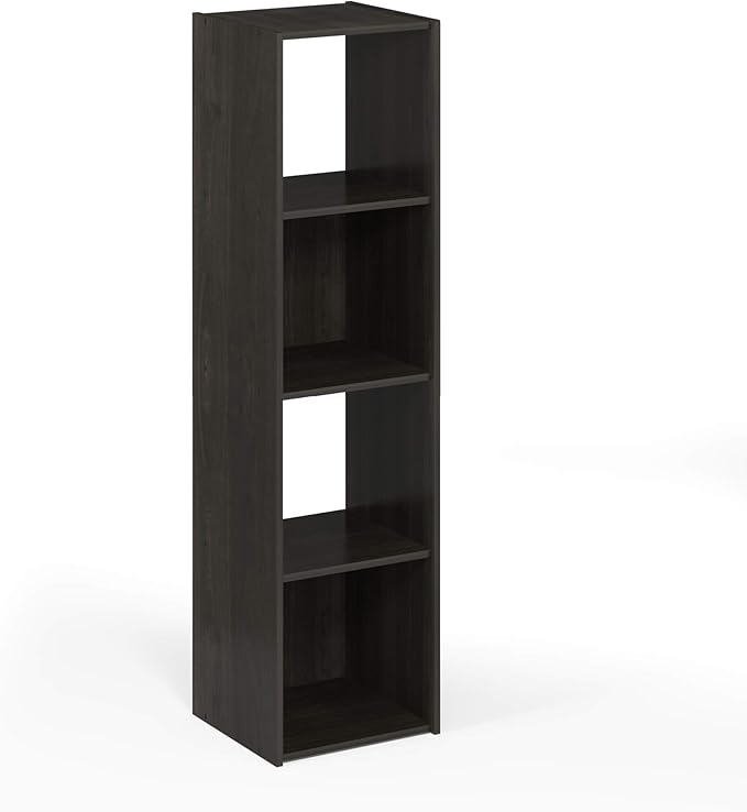 Furinno Pelli Cubic Storage Cabinet, 4x1, Espresso | 11.6 x 12.2 x 47.7, Open & Closed Back Cubes, Storage Organizer Cabinet, for Living Room, Bedroom, Home Office