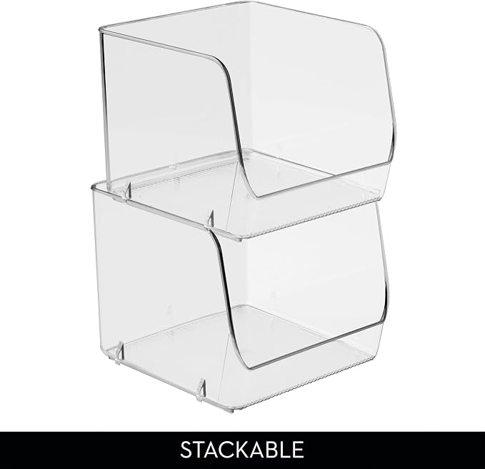 iDesign Stackable Open-Front Storage Bins, Set of 6, Clear | Kitchen and Pantry Organization