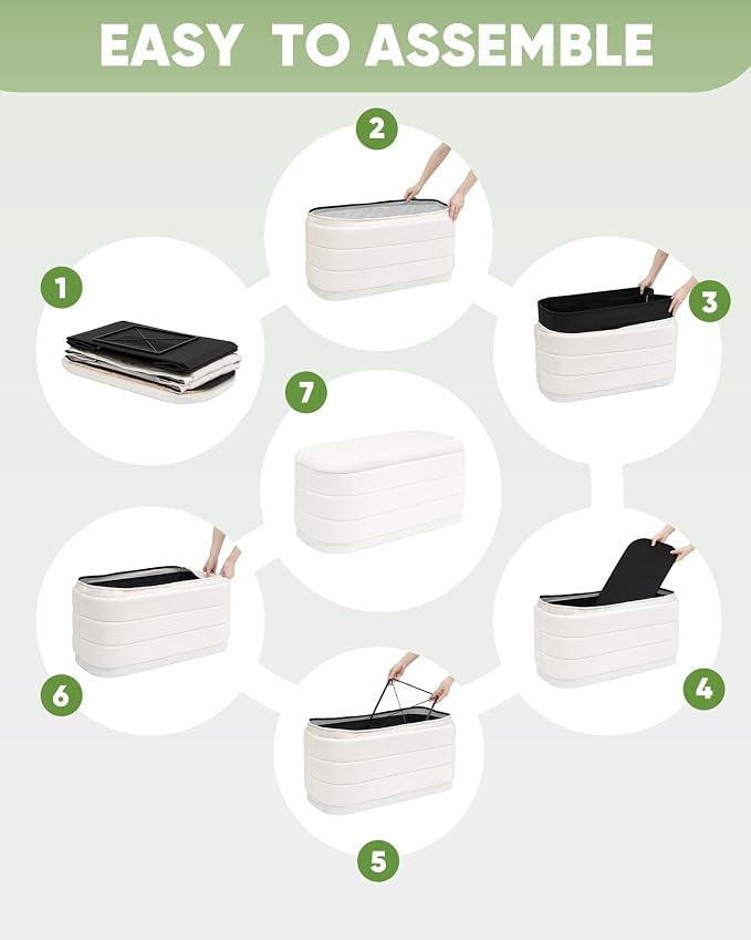 B FSOBEIIALEO Velvet Storage Ottoman with Tray, Folding Ottoman with Storage Coffee Table Shoes Bench for Dorm Room, Living Room White, 30"x15"x15"