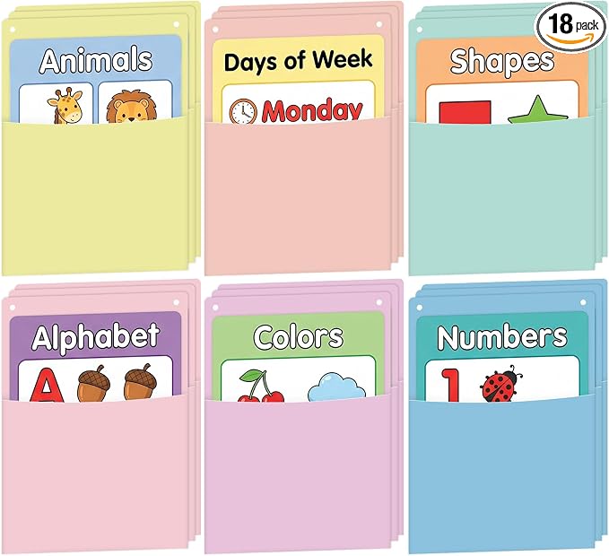 18Pcs Plastic Oversized Wall Pockets 12.6 X 9.4 Inch Hanging Wall File Organizer Hanging File Folders Holder Mail Organizer for Back to School Classroom Home Office Teaching Supplies (Pastel Color)