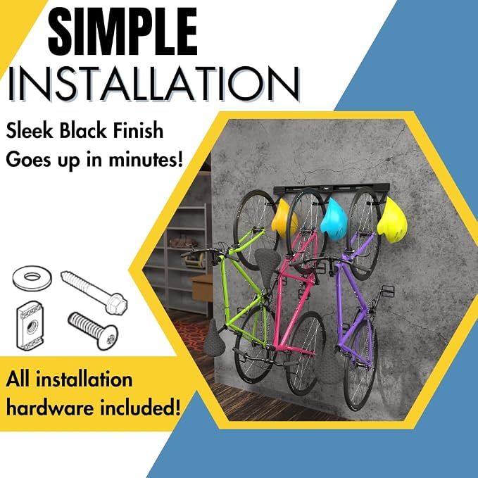 Wall Mount Bike Rack | Steel Bike Mount | Adjustable Hangers | Easy Mount | USA Made