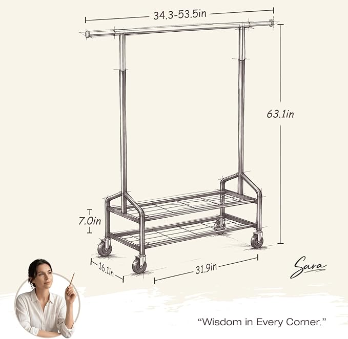 Heavy Duty Clothes Rack, Rolling Clothing Rack Load 650 LBS for Hanging Clothes with 2 Sturdy Shelves, Metal Garment Rack with Wheels for Bedroom, Retail Store, Silver-Black, Large