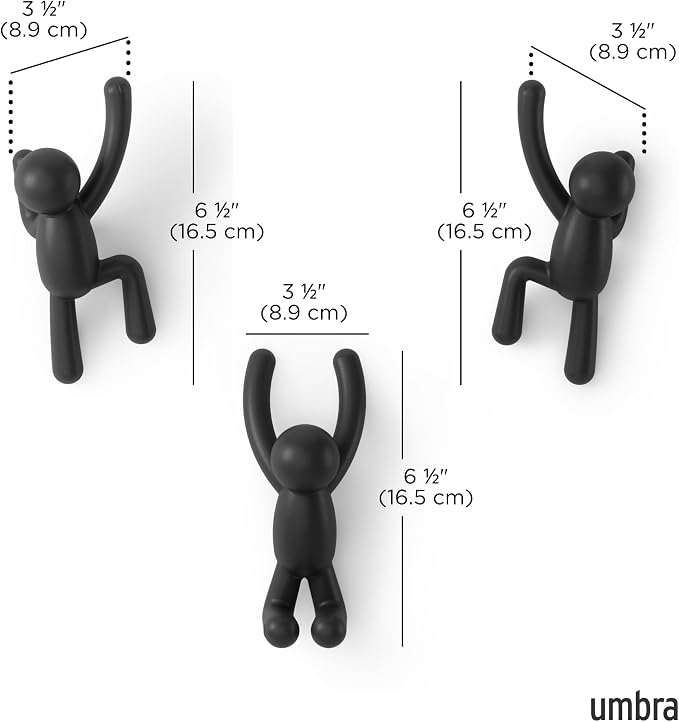 Umbra Buddy Wall Hooks – Decorative Wall Mounted Coat Hooks for Hanging Coats, Scarves, Bags, Purses, Backpacks, Towels and More, Set of 3, Black | Easy install with hardware, holds 5lbs per hook, entryway bedroom bathroom dorm, playful hanging storage...