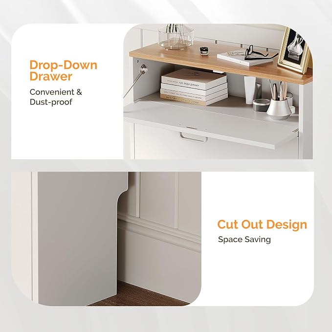 VINGLI Set of 2 Shoe Cabinet Storage for Entryway, Ultra Slim Shoe Organizer with 2 Flip & 1 Drop-Down Drawers, 2-Pack Narrow Shoe Cabinet 24.8" W for Front Door, Freestanding Modern White Shoes Rack