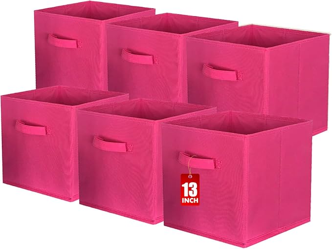 ShellKingdom Storage Bins, Foldable Fabric Storage Cube And Cloth Organizer | Storage Drawer For Closet And Toys, 13 X 13 X 13 INCH, 6 Pack (Fuchsia)
