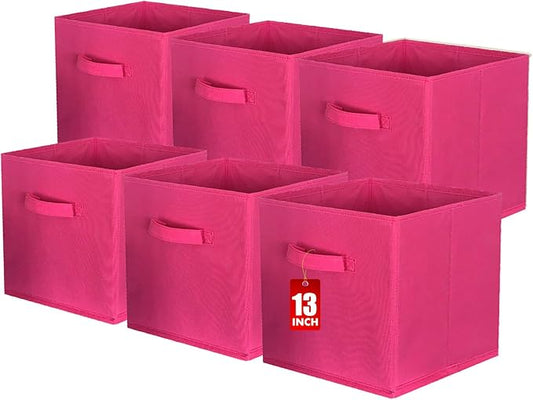 ShellKingdom Storage Bins, Foldable Fabric Storage Cube And Cloth Organizer | Storage Drawer For Closet And Toys, 13 X 13 X 13 INCH, 6 Pack (Fuchsia)