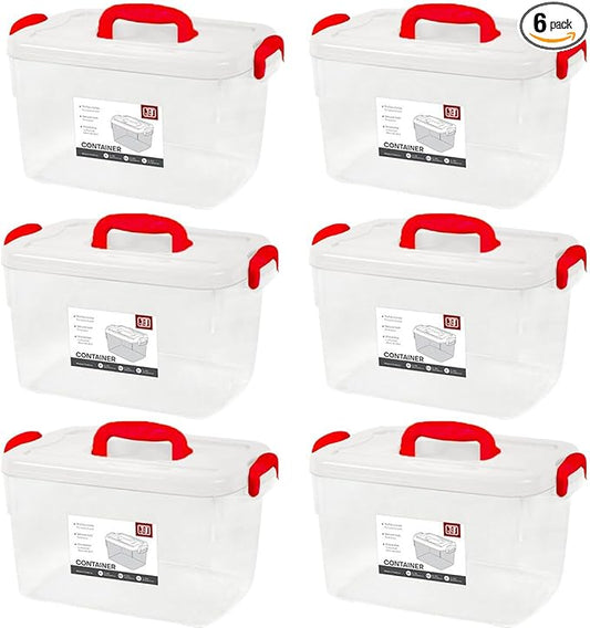 Tribello Clear Plastic Storage Bins with Lids and Handle Stackable Storage Bins, 5 Quarts - 6 Pack