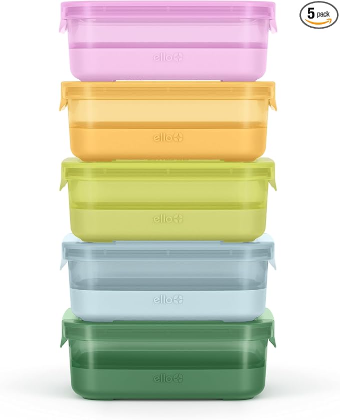 Ello 3.7 Cup Plastic Meal Prep Containers, 10 Pc, 5 Pack, Meadow | Set of 5 leakproof BPA-free plastic meal prep containers. Microwave & dishwasher safe. Ideal for food storage & leftovers