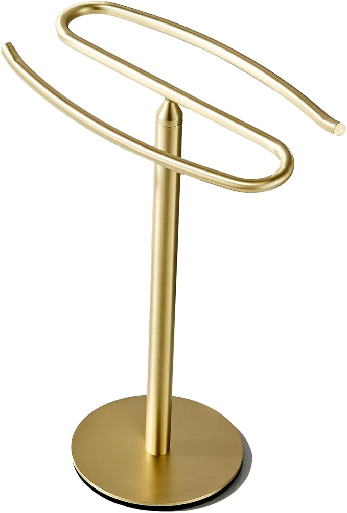 Brusehd Light Gold Hand Towel Holder Stand,13 Inch Free-Standing Towel Rack, SUS304 Stainless Steel Towel Bar Rack Stand, Tower Bar for Bathroom Kitchen Vanity Countertop