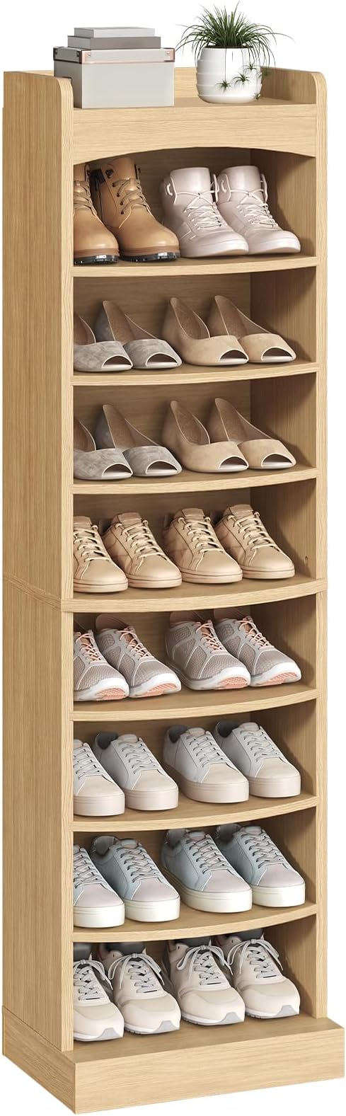 9-Tier Tall Shoe Rack, Wooden Shoe Storage Organizer, Narrow Shoe Cabinet with Removable Shelves for Small Spaces, Holds 18 Pairs of Shoes, for Entrance, Hallway, Natural SS22NL