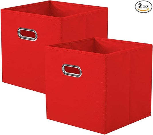 ShellKingdom Storage Bins, Foldable Fabric Storage Cubes with Metal Handle | Cloth Storage Organizer Drawer For Closet And Toys, 11 X 10.5 X 10.5 INCH, 2 Pack (Red)