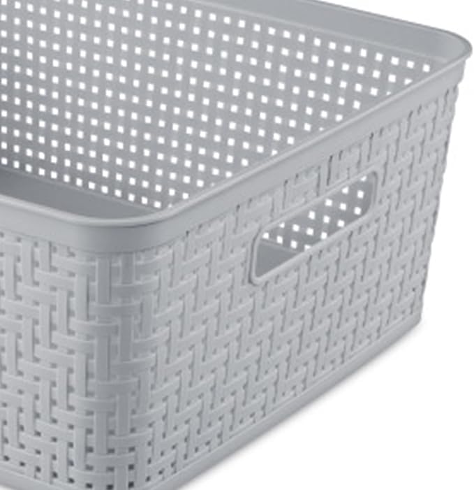 Sterilite 12 Pack Plastic Storage Bin Organization Containers, Short Baskets, Cement