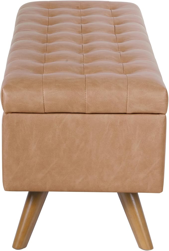 HomePop 48" Modern Tufted Storage Bench - Sand Faux Leather