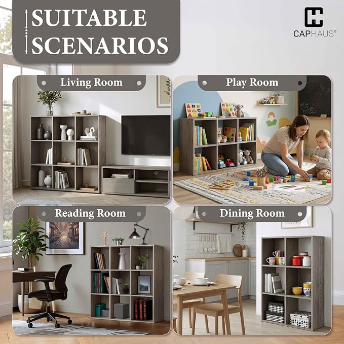 CAPHAUS 8-Cube Storage Organizer Shelf Bookcase, Dark Grey, 11-Inch