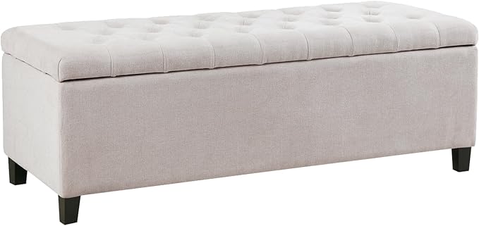 Madison Park 49" Upholstered Storage Bench, Button Tufted End of Bed Bench with Storage, Dual Spring Soft-Close Lid, Bedroom Bench for Queen King Bed, Entryway Living Room, Natural