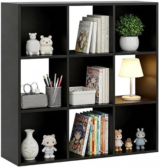 9 Cube Storage Organizer, Reversible Bookcase Shelf | Open Cube Bookshelf, Large Modern Storage for Living Room, Bedroom & Office, Black