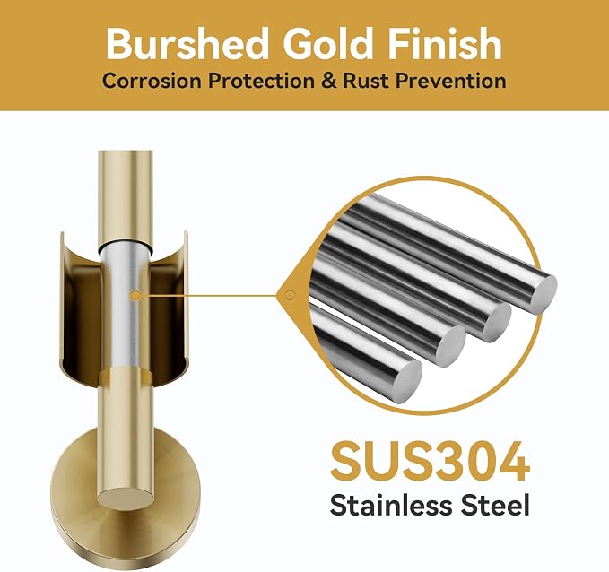 Brushed Gold Towel Bar, 24 Inch Bathroom Towel Rack | (Total Length 26-Inch), Towel Holder Wall Mounted, Thicken SUS304 Stainless Steel Towel Rod Modern Home Decor