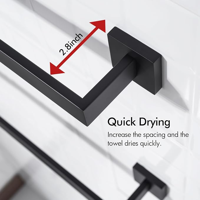 BANOLUX Towel Rack, 16-Inch Single Towel Bars for Bathroom, Towel Racks for Bathroom Wall Mounted SUS304 Stainless Steel Hand Towel Holder Heavy Duty, Matte Black Towel Bar 2 Pack, A7-TB-MB-16IN-2Pack