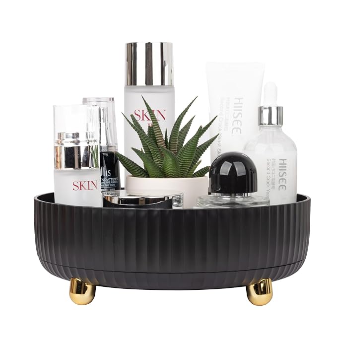 360 Rotating Makeup Perfume Organizer Skincare Tray, Small Black | 360 Degree Spinning Lazy Susan Organizer Lotion Cosmetics Storage for Dresser, Vanity, Bathroom Countertop
