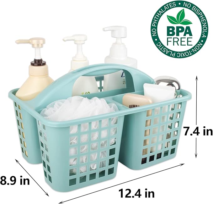 Portable Shower Caddy Basket Plastic Storage Basket with Divided Light Blue | Sturdy Large Capacity Cleaning Supplies Organizer Compartments Tool Bin for Bathroom Kitchen Bedroom College Dorm Essentials