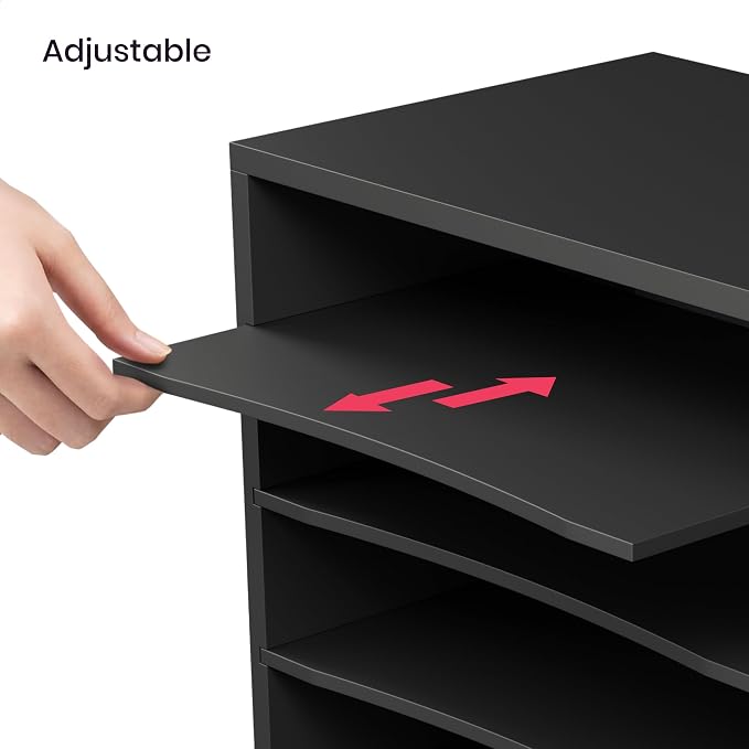 Ballucci 4-Tier Paper Organizer for Desk, Stackable Tray, Desk Storage Organizer Shelves, Stacking Letter Paper Tray Sorter for Classroom Office, Black