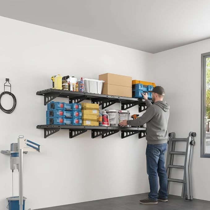 FLEXIMOUNTS 2x4ft Garage Storage, 4 Pack Garage Wall Shelving, Black | 24x48 in, 1320 lb Capacity, Heavy-Duty Steel, For Garage & Workshop, Storage Bins, Garden Tools, Pro Series