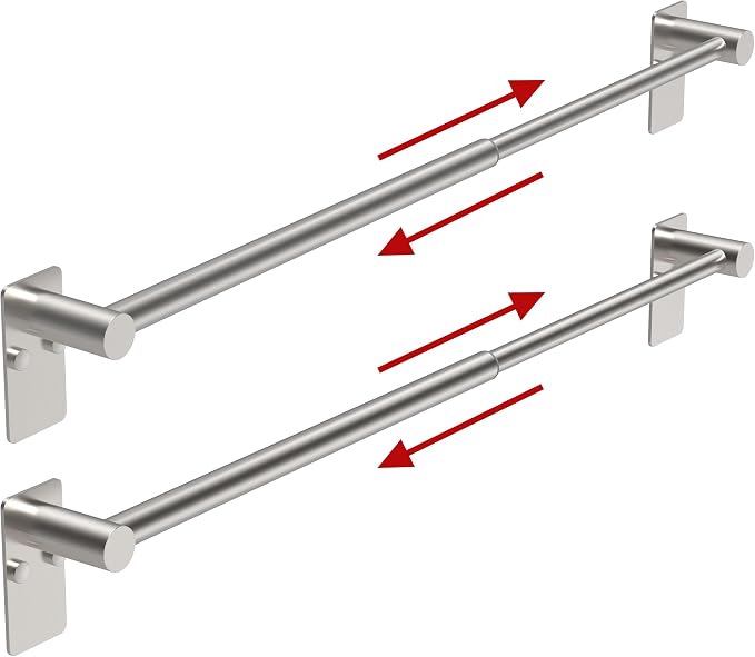 Adjustable Towel Bar, 16.7inch to 28.5inch Towel Racks for Bathroom, Self Adhesive Towel Rack Wall Mounted, 304 Stainless Steel Stick on Bathroom Towel Rod (Brushed Nickel, 2 Pack)